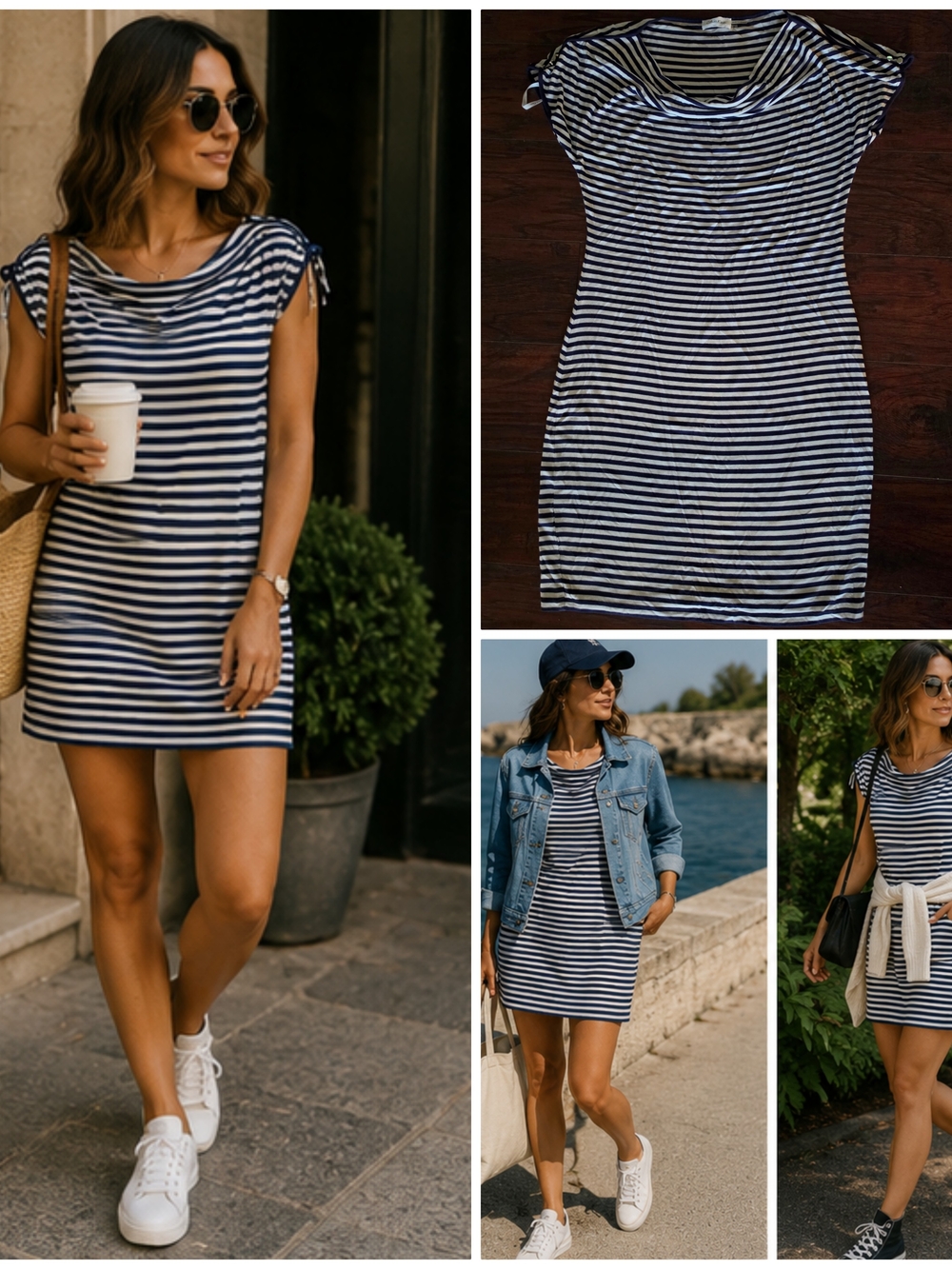 Calvin Klein Striped Navy and White Casual Tee Dress - Women's Summer Dress ♡●♡